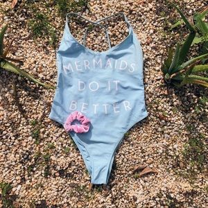 Light blue one piece swimsuit